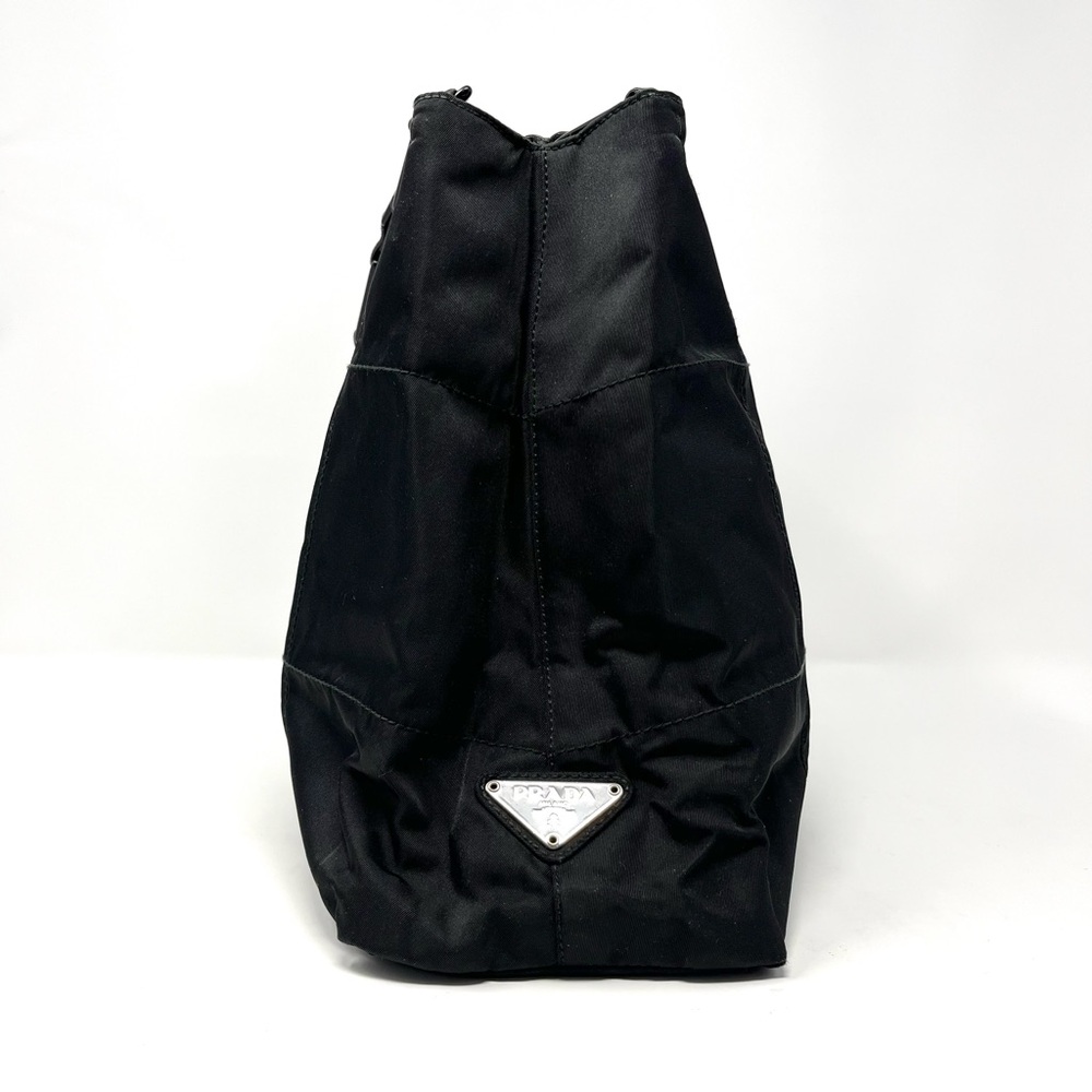 Vintage Prada Black Tessuto Nylon Triangle Logo Shoulder Bag Tote Chain Handle - Picture 5 of 13